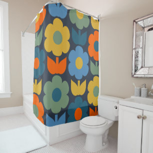 Cute Scandi Retro Modern Floral Pattern Blue