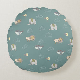 Cute Scandinavian Animals Pattern Round Pillow