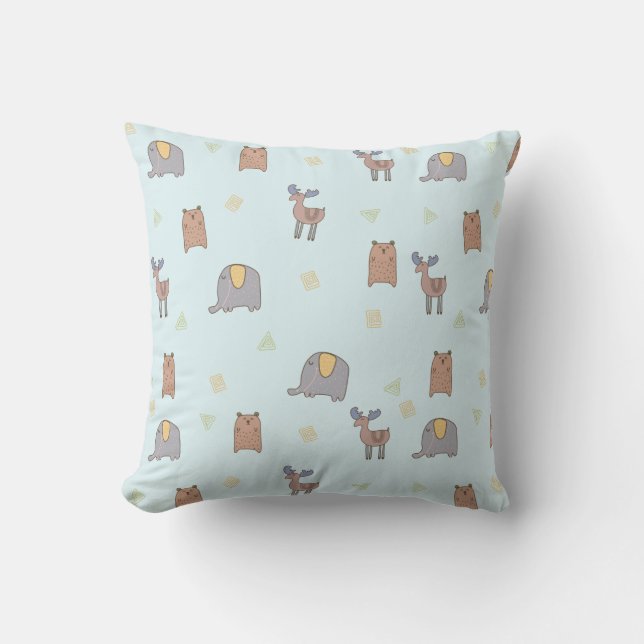 Cute Scandinavian Animals Pattern Throw Pillow (Front)