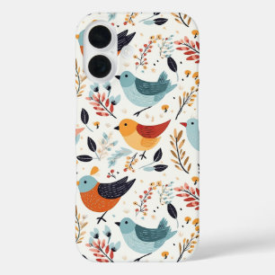 Cute Scandinavian Bird Folk Art Nature iPhone 16 Case
