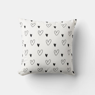 Cute Scandinavian Black and White Heart Pattern Throw Pillow