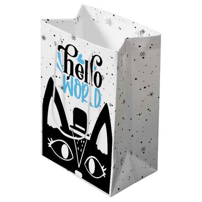 Cute Scandinavian cat with hat Hello World Medium Gift Bag (Front Angled)