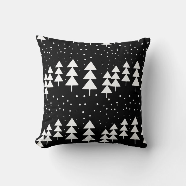 Cute Scandinavian Christmas Black and White Trees Throw Pillow (Front)