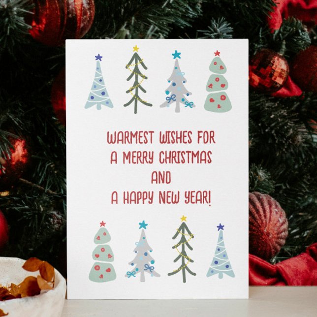 Cute Scandinavian Christmas Forest doodle Holiday Card (Cozy Hygge Christmas custom card with whimsical Christmas trees. Personalize it with your messages.)