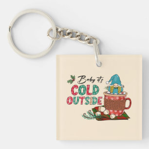 Cute Scandinavian Christmas Gnome & Hot Cocoa Keychain