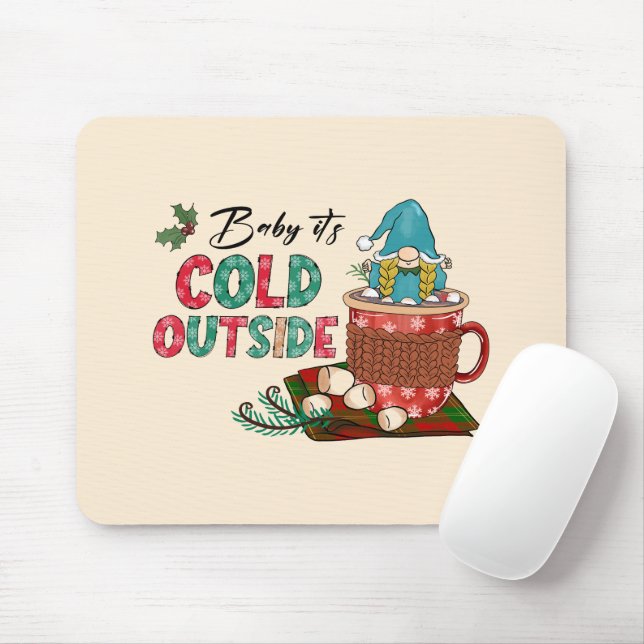 Cute Scandinavian Christmas Gnome & Hot Cocoa Mouse Pad (With Mouse)