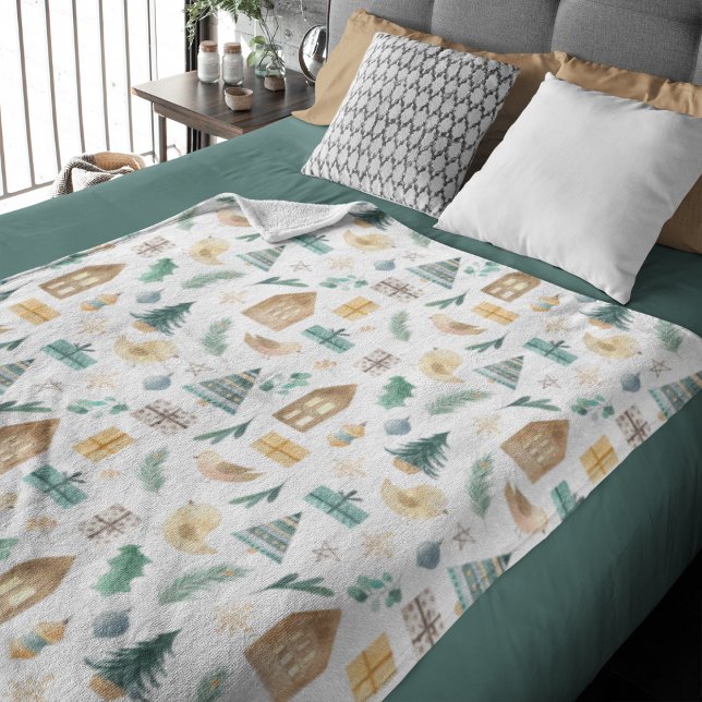 Cute Scandinavian Christmas Pattern Fleece Blanket (Creator Uploaded)