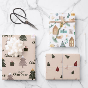 cute scandinavian christmas tree wrapping paper sheet