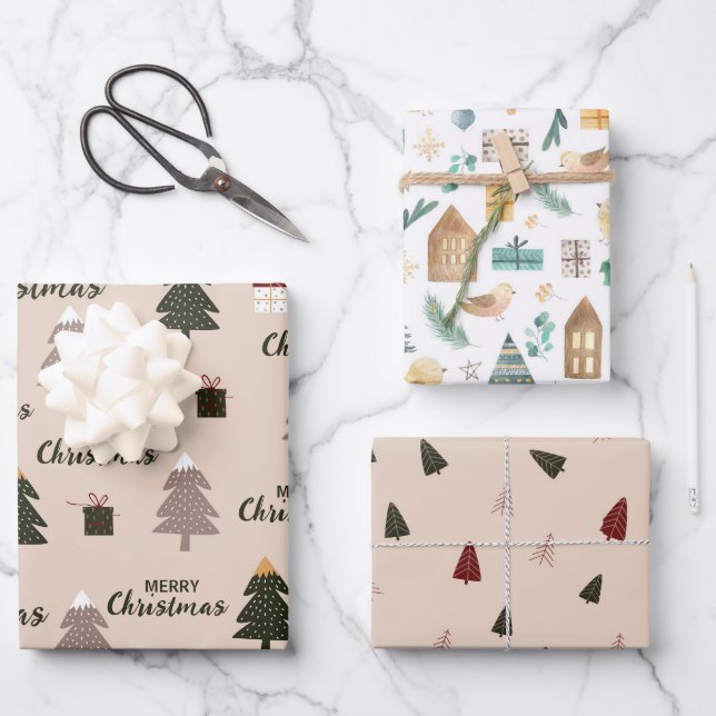 cute scandinavian christmas tree wrapping paper sheet (Front)