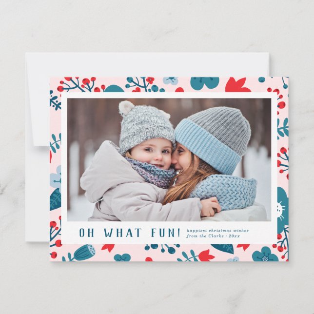 Cute Scandinavian Floral Christmas Photo Card (Front)