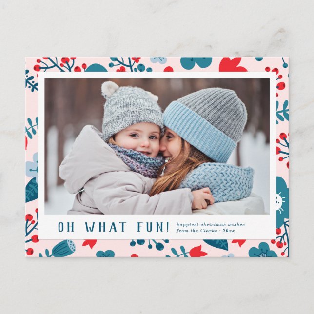 Cute Scandinavian Floral Christmas Photo Postcard (Front)