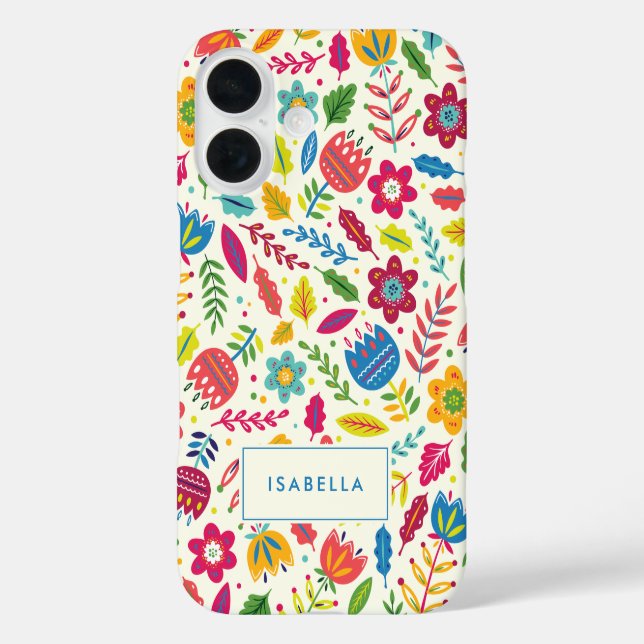 Cute Scandinavian Floral Folksy Personalized Name Case-Mate iPhone Case (Back)