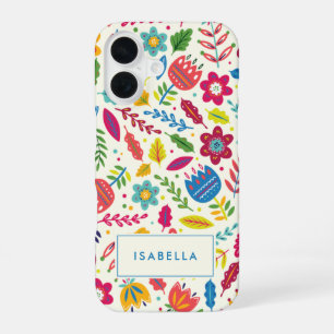 Cute Scandinavian Floral Folksy Personalized Name iPhone 16 Case