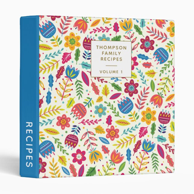 Cute Scandinavian Floral Personalized Recipe Binder (Front/Spine)