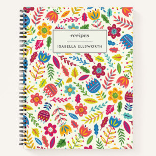 Cute Scandinavian Floral Personalized Recipe Notebook