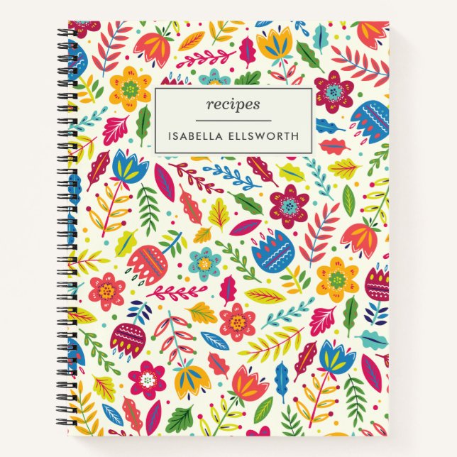 Cute Scandinavian Floral Personalized Recipe Notebook (Front)