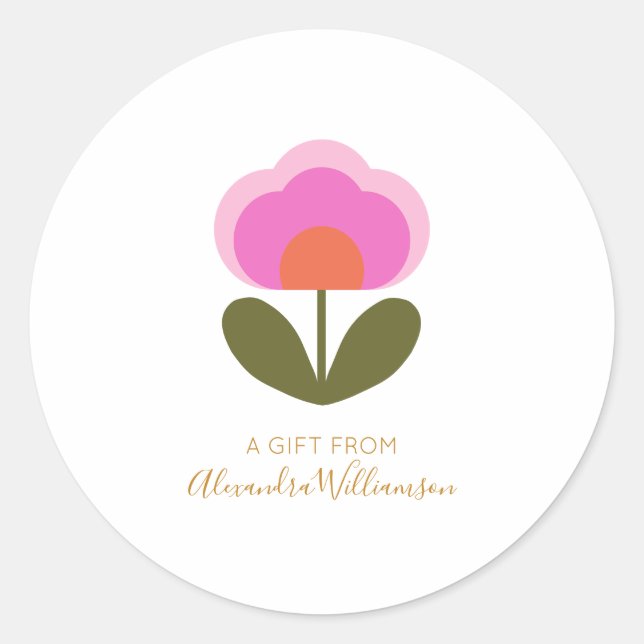 Cute Scandinavian Flower Personalized A Gift From  Classic Round Sticker (Front)