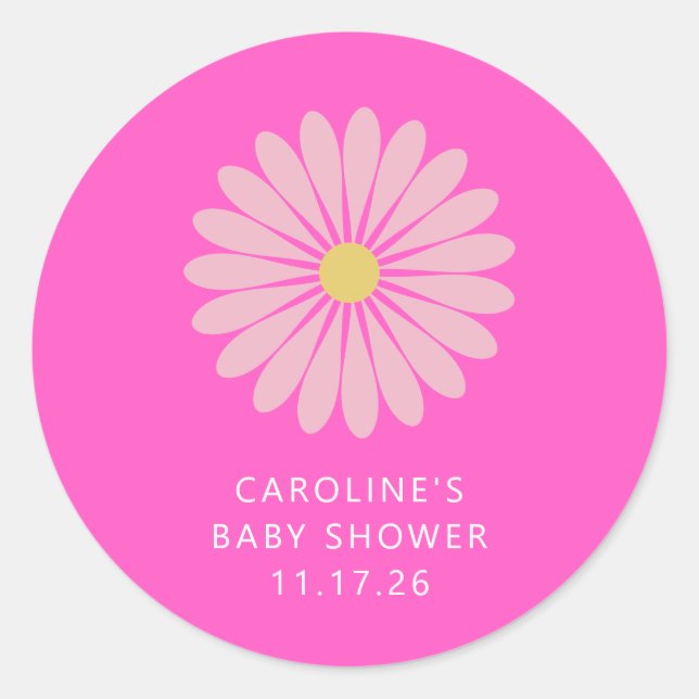 Cute Scandinavian Flower Pink Baby Shower Custom Classic Round Sticker (Front)