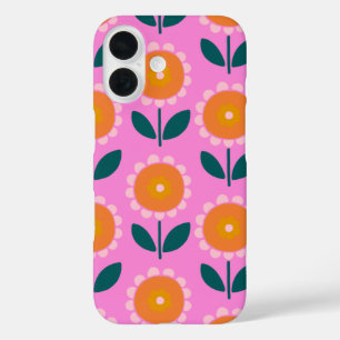 Cute Scandinavian Flowers in Pink and Orange  iPhone 16 Case