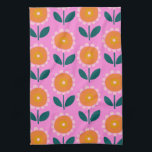 Cute Scandinavian Flowers in Pink and Orange Kitchen Towel<br><div class="desc">Cute Scandinavian Flowers in Pink and Orange Kitchen Towel</div>