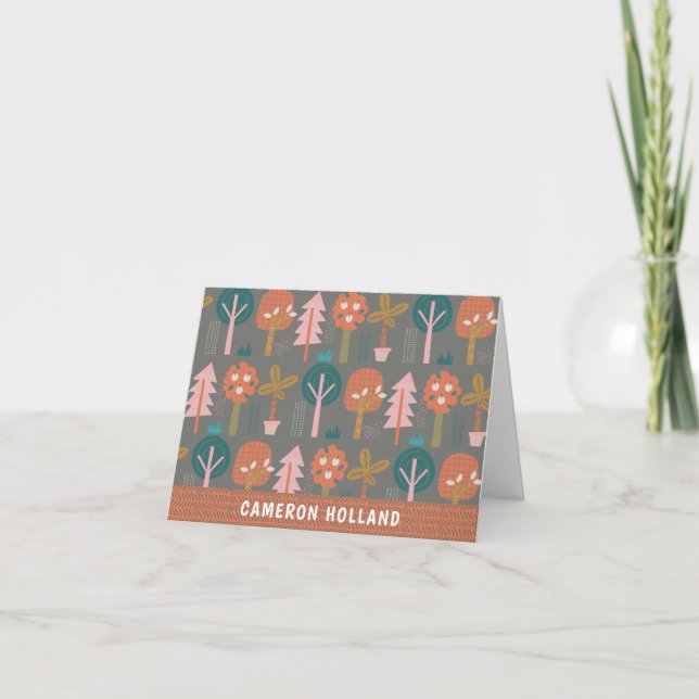 Cute Scandinavian Forest Personalized Stationery Note Card (Front)