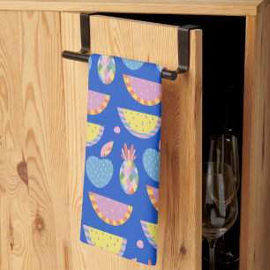 Cute Scandinavian Fruit Pattern Blue Whimsical Kitchen Towel