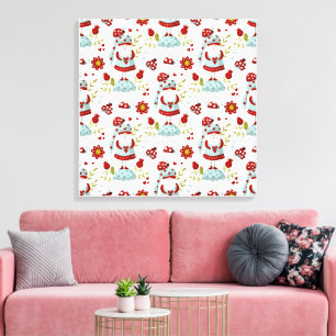 Cute Scandinavian Gnome Floral Pattern Canvas Print