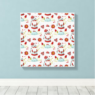 Cute Scandinavian Gnome Floral Pattern Canvas Print