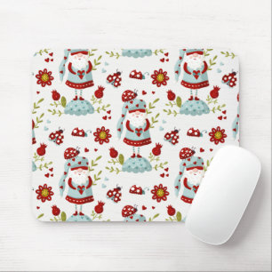 Cute Scandinavian Gnome Floral Pattern Mouse Pad