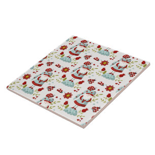 Cute Scandinavian Gnome Floral Pattern Tile