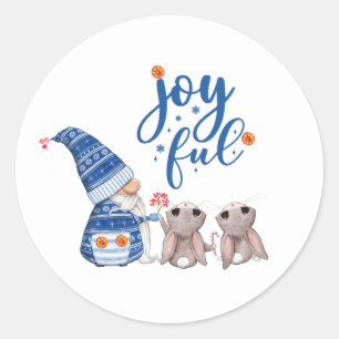Cute Scandinavian Gnome with Bunnies Joyful  Classic Round Sticker