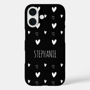 Cute Scandinavian Heart Pattern Black Personalized iPhone 16 Case