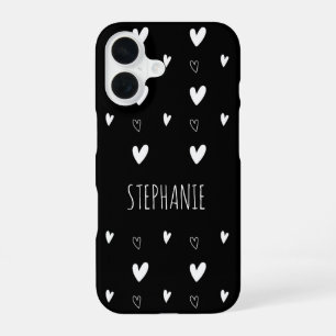 Cute Scandinavian Heart Pattern Black Personalized iPhone 16 Case