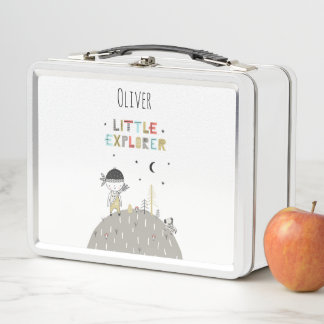 Cute Scandinavian Little Explorer Personalized Metal Lunch Box