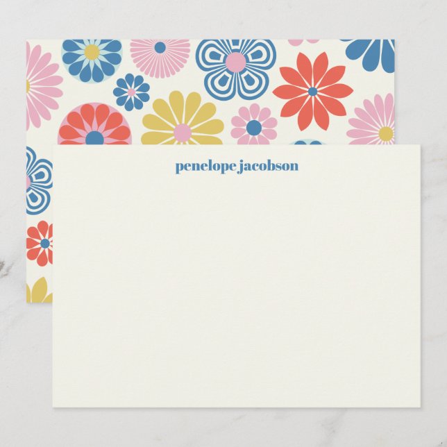 Cute Scandinavian Pink Blue Folk Floral Custom  Card (Front/Back)