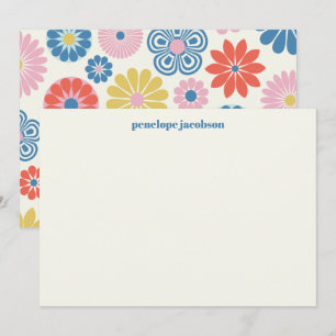 Cute Scandinavian Pink Blue Folk Floral Custom Card