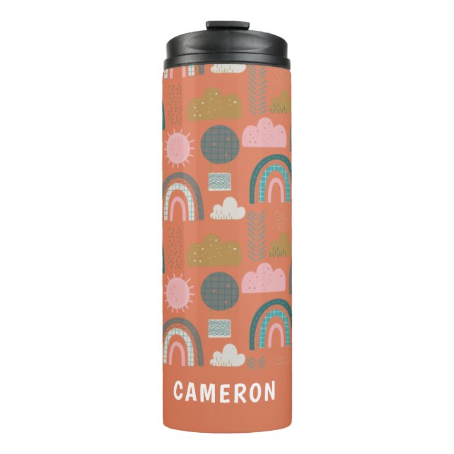Cute Scandinavian Rainbows Personalized Thermal Tumbler (Front)