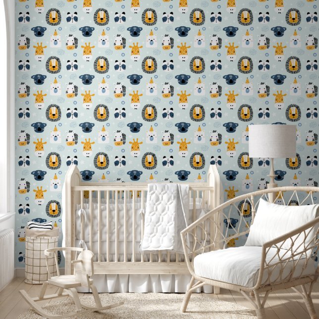 Cute Scandinavian Safari Animal Faces Nursery Wallpaper (Kids)