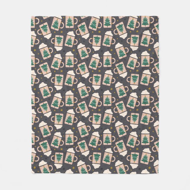 Cute Scandinavian Vintage Christmas Hot Cocoa Fleece Blanket (Front)