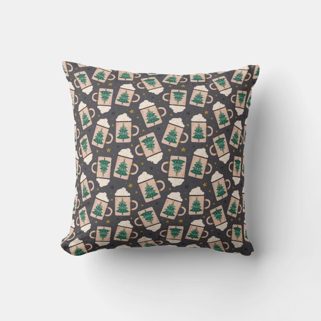 Cute Scandinavian Vintage Christmas Hot Cocoa Throw Pillow (Front)