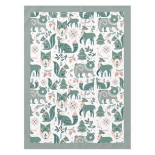 Cute Scandinavian Woodland Animals Snowflakes Tablecloth