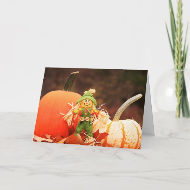 Cute Scarecrow And Pumpkins Autumn Birthday Card (Front)