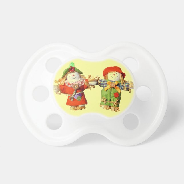 Cute Scarecrow Couple Holding Hands Pacifier (Front)