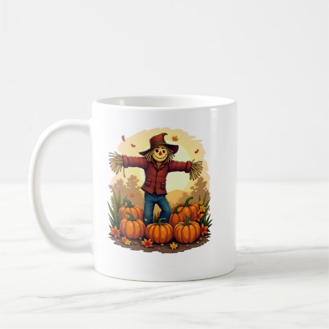 Cute Scarecrow Fall Harvest Pumpkin Patch Tee Coffee Mug (Left)