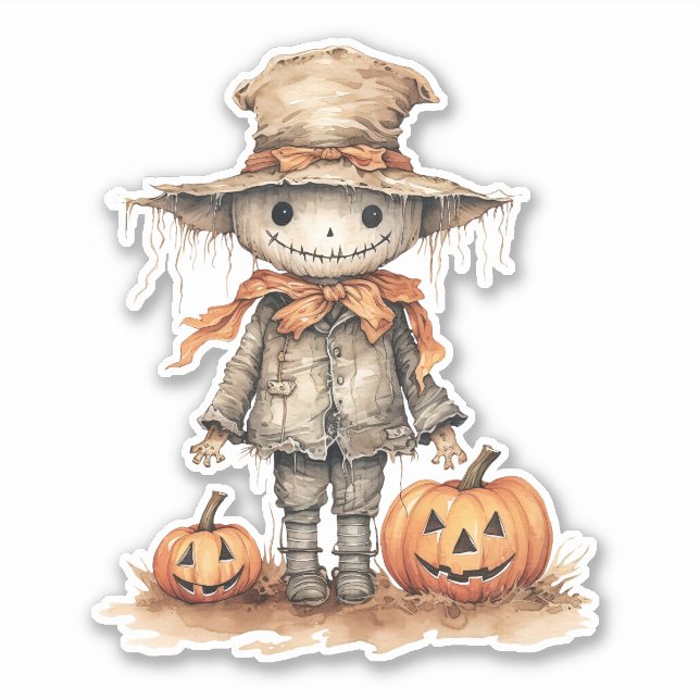 Cute scarecrow, Halloween Pumpkin, Sticker (Front)