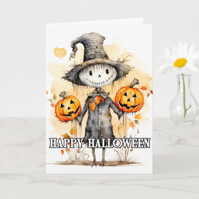 Cute Scarecrow Happy Halloween Card (Small Plant)