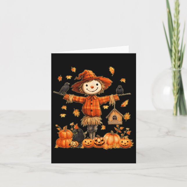 Cute Scarecrow Pumpkin Thanksgiving Halloween Hell Card (Front)
