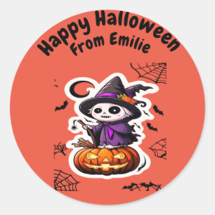 Cute scarecrow witch Halloween pumpkin  Classic Round Sticker