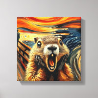 Cute scared Groundhog and sun january day 