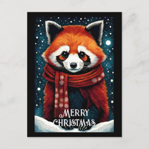 Cute Scarf Red Panda Snowy Winter Christmas Postcard